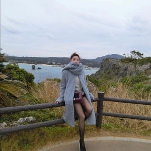 Gray coat with scarf